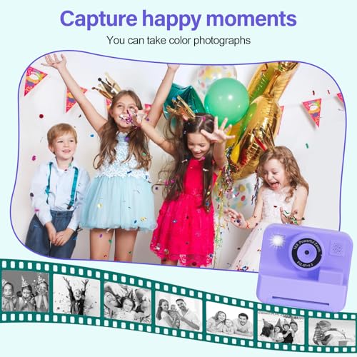 Instant Print Camera for Kids, Fun DIY Printing Camera for Girls Boys, Colored Pens and Printing Paper, Digital Camera with 2.4" Screen, 32GB SD Card, HD 1080P, Holiday Birthday Gifts