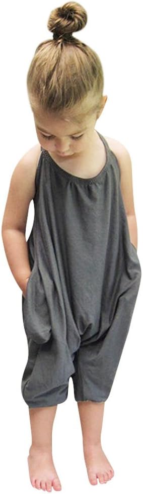 Toddler Kids Baby Girls Strap Sleeveless Casual Romper Jumpsuit Harem Pant Trousers Clothes 2-8Y