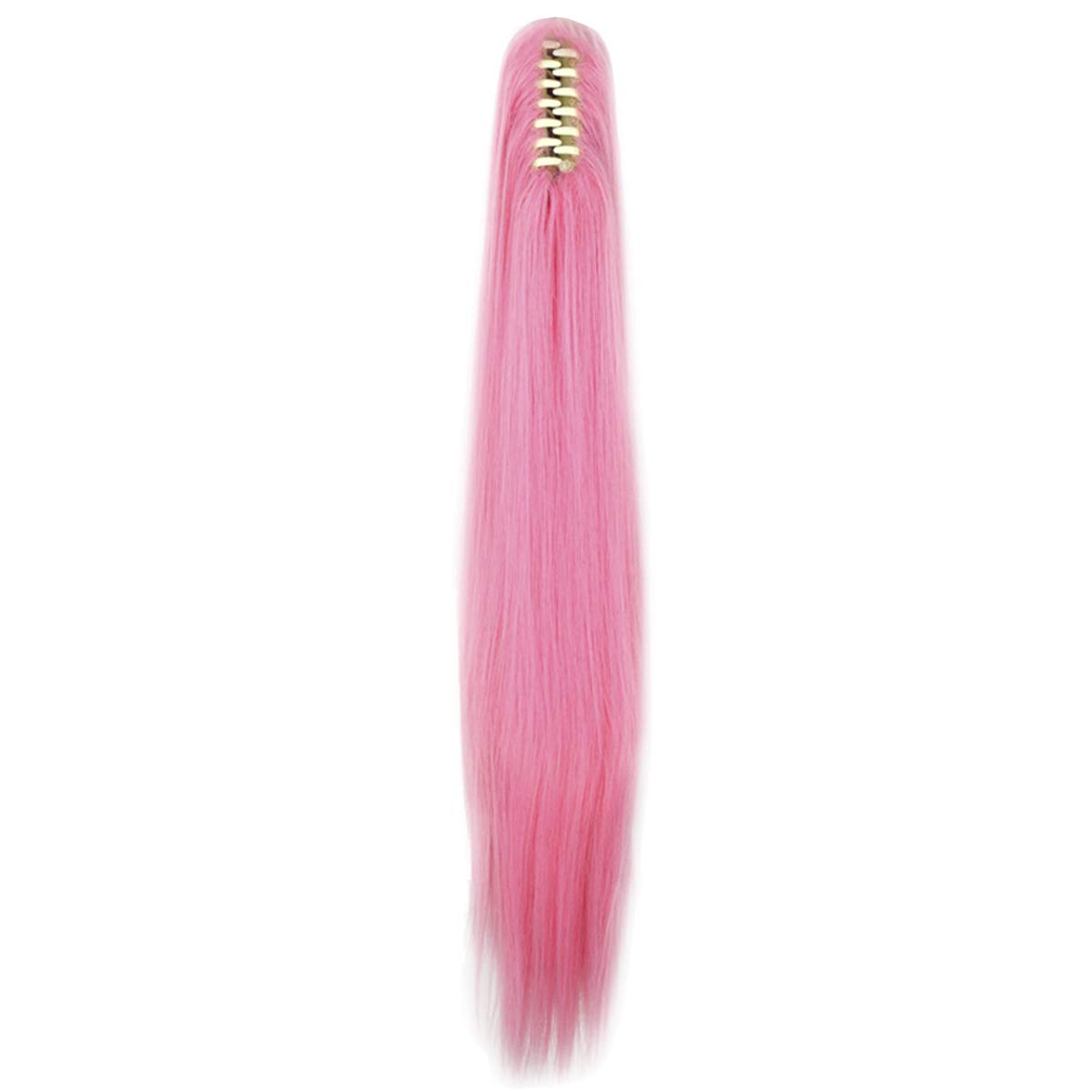 Miss U Hair Long Straight Pink Cosplay Wig Claw Ponytail for Kids and Adult (Pink)