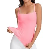 CORSKI Womens Double Lined Square Neck Tank Tops Adjustable Spaghetti Strap Camisole Y2K Going Out Cami Shirt