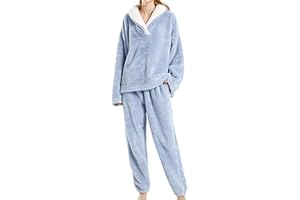 Ctreela Women's Winter Sherpa Pajamas, Fleece Two Piece Tops and Pants Lounge Set, Fluffy Cozy Long Sleeve Sleepwear