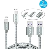 USB Type C Cable, 2 Pack (6.6ftx1, 3.3ftx1) Type C Cable with 56k Ohm Pull-up Resistor Nylon Braided Long Fast Charging Cord for LG G6 G5, Galaxy S8/S8 Plus, Macbook 12, Google Pixel XL More,Grey