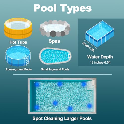 4 in 1 Cordless Rechargeable Small Pool Vacuum spa hot tub 90 Mins Running Time, 12 Gallons/Min Powerful Suction