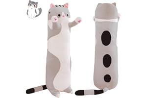 SNOWOLF Cat Soft Plush Pillow 43inch Cartoon Cat Soft Plush Long Throw Pillow Lifelike Animal Pillows Plush Toy (Gray, 110cm/43.30Inch)