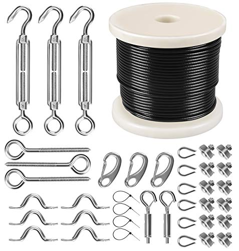 Senmit Globe String Lights Suspension Kit, Outdoor Light Guide Wire,Vinyl Coated Stainless Steel Steel Cable, 164 ft with Turnbuckle and Hooks