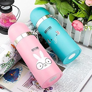 Gearmax 500ml Isolierflasche Thermosflasche Baby Kinder Trinkflasche Thermoskanne Wasserflasche Sportflasche Doppelwandig Edelstahl Tier Vakuumflasche mit Lanyard - Blau – Bild 4