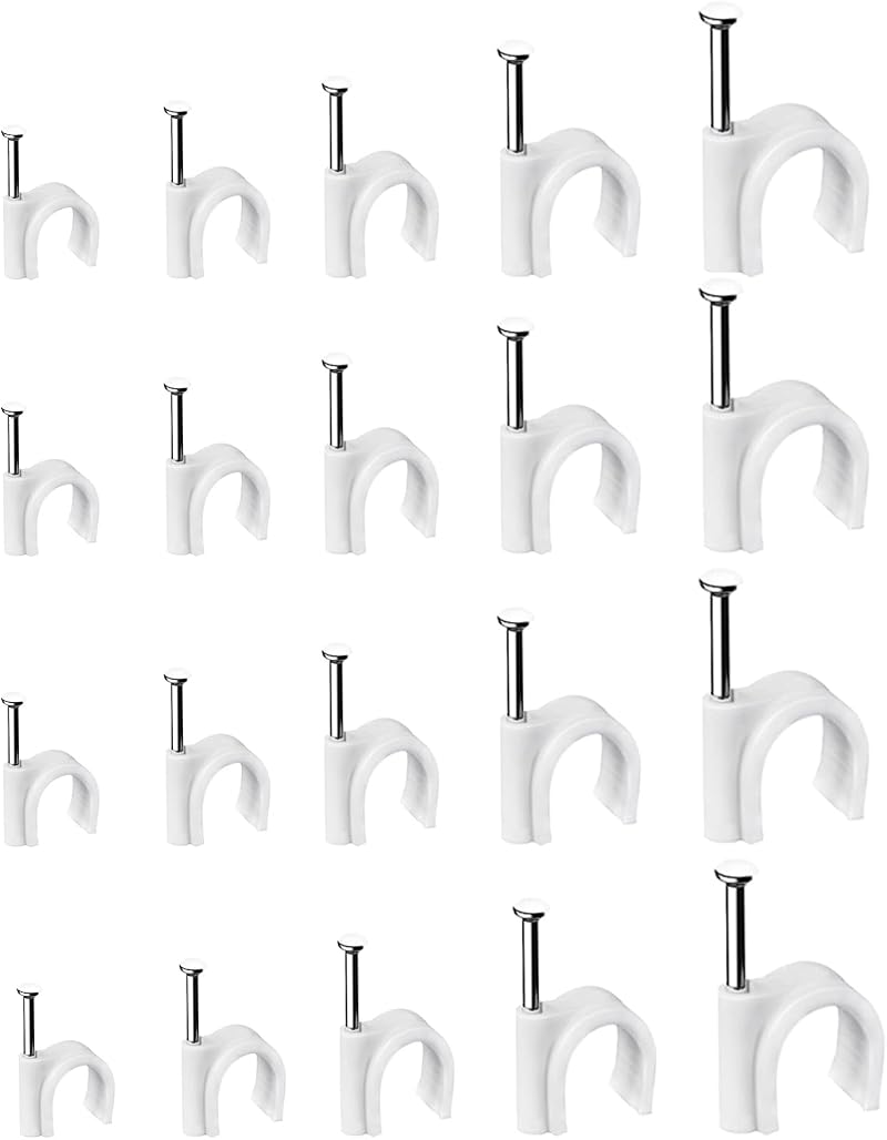 Loscrew 500 White Round Cable Clips 4mm 6mm 7mm 8mm 10mm Clamp Wire Holder
