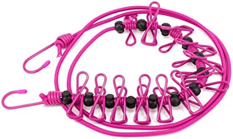 Elastic Retractable Clothesline Rope with Hook Clamps Portable for Travel Camping Outdoor Sport and Indoor Closet or Wardrobe (rose)