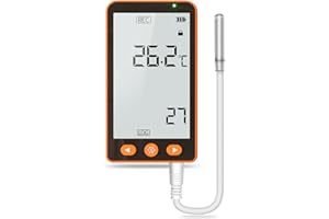 CHNADKS Temperature Data Logger with External Probe, High Accuracy Thermometer Hygrometer for Refrigerator, Cold Storage, Lab - USB Export & Long Battery Life