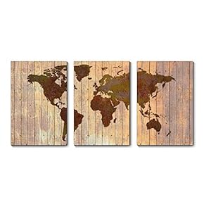 signwin 3 Piece Canvas Wall Art World Map...