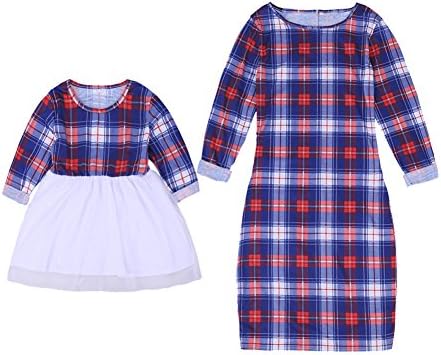 Heartell Mommy and Me Red Plaid Dresses Family Matching Outfits