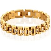 18K Gold Plated Stainless Steel Bracelet for Women Non-Tarnish, Waterproof, Chunky Link Chain – Fashion Jewelry Gift for Wife, Sister, Friend – 7-Inch Watch Band Style