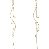 Long Crystal Earrings for Women Rhinestone Tassel Drop Dangling Earrings Wedding Prom Party Jewelry Gifts Gold Plated