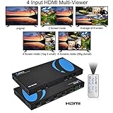 Orei Quad Multi-Viewer 4x1 HDMI Switcher 4 Ports Seamless Switch and IR Remote Support 1080P for PS4/PC/Stb/DVD/Security Camera