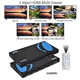 Orei Quad Multi-Viewer 4x1 HDMI Switcher 4 Ports Seamless Switch and IR Remote Support 1080P for PS4/PC/Stb/DVD/Security Camera