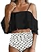 Holipick Women 2 Piece Ruffled Flounce Off Shoulder Tankini Top with Polka Dot Bottoms Swimsuits Set