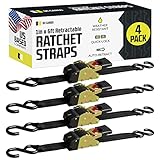 DC Cargo Auto Retract Ratchet Straps - 4 Pack 1" x