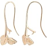 Beebeecraft 1 Box 20Pcs Earring Hooks with Pinch Bails 18K Gold Plated Brass Leaf French Ear Wires with Pendant Clasp for DIY Jewelry Earring Making Findings