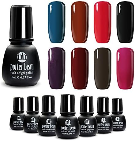 Porter Beau 8 Pcs/Set Mixed Lacquer Colors Soak Off UV Led Lamp Gel Nail Polish Collection Minis Natural Resin Long Lasting Black Dark Red Purple Nail Art 8x8ml