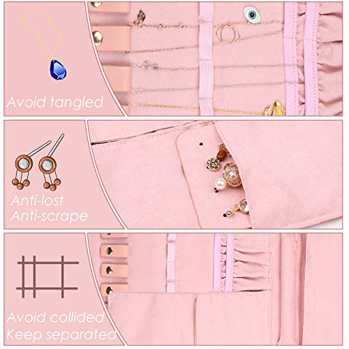 Hossejoy Travel Jewelry Organizer Roll, Jewelry Storage Bag Organizer for Necklace, Earrings, Rings, Bracelet - Thumbnail 5