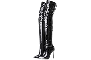 Kitulandy Women's Over The Knee Boots High Heels Zipper PU Leather Thigh High Boot
