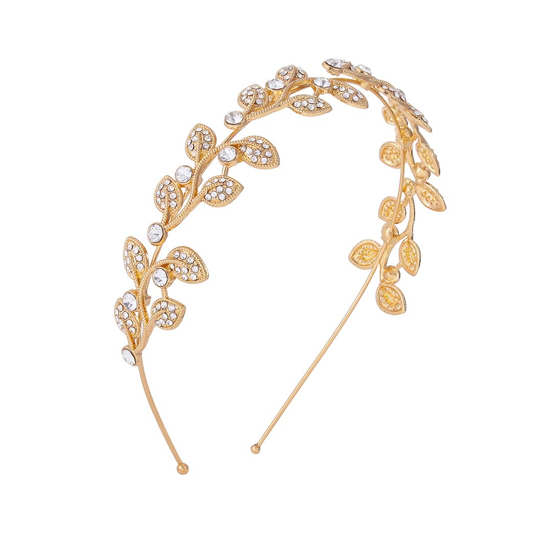 IYOU Princess Wedding Headbands Gold Rhinestone Hair Hoop Crystal Crystal Floral Communion Bridal Headpiece Accessories for Flower Girls