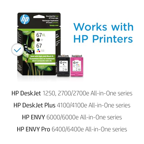 HP Original 67 Tri-Color / 67XL Black Ink Cartridges (2-Pack) | Works DeskJet 1255, 2700, 4100 Series Envy 6000, 6400 Series | Eligible for Instant Ink | 3YP30AN