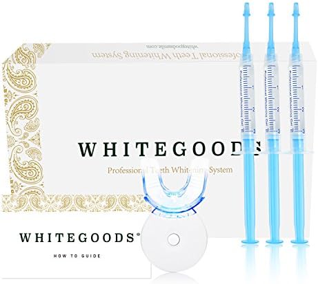 WHITEGOODS Teeth Whitening Kit, 10 Mins Express Result, Stain Remover Non Sensitive, 9 Treatments, Led Accelerator Light, 18% Carbamide Peroxide 3ml Pro Gel, Mouth Tray