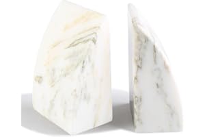 Koville Marble Bookends for Shelves, Large Bookends for Heavy Books, Natural Stone Book Stopper for Books CD Movies, Aesthetic Decorative Book Ends (Oriental Calacatta)