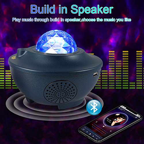 VOLADOR Star Projector Night Light, Galaxy Room Projector with Bluetooth Music Speaker, Ocean Wave Ceiling Projection Light Mood Light with Remote, Timer for Kids Adults Bedroom Party - Blue