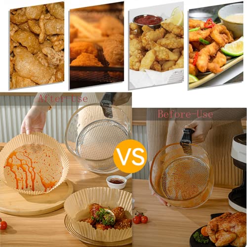 Air Fryer Disposable Paper Liner, Non-stick Disposable Air Fryer Liners, Baking Paper for Air Fryer Oil-proof, Water-proof, Parchment for Baking Roasting Microwave (100Pcs -7.9inch, Natural)