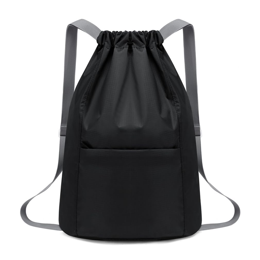 Drawstring Gym Bag Waterproof Swimming Bags Large Sports Backpack Foldable Draw String Bag for School Sports Storage Beach Travel Personalised Sackpack for Men Women Kids Girls Students (Black)