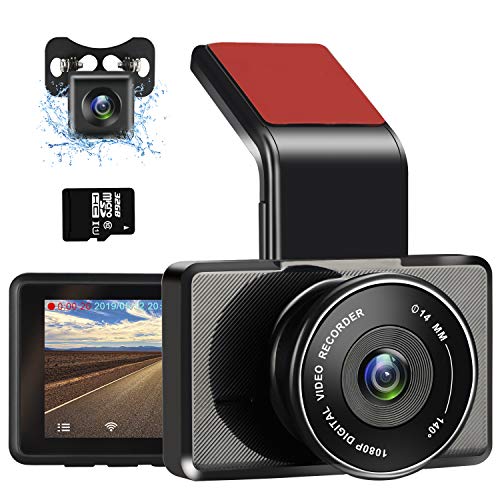 WiFi Dual Dash Cam Front and Rear, 3 Inch LCD Dashboard Camera Full HD