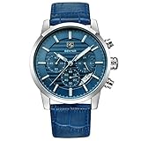 BENYAR Watches Men Quartz Chronograph Blue Leather Band Business Sport Wrist Watch For Men (Blue)