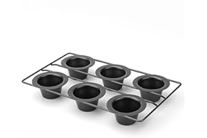 QVK Popover Pan for Baking, Professional 6-Cup Popover Pan Non-Stick Yorkshire Muffin Puddings Cake Quiches Cupcake Mold Bake