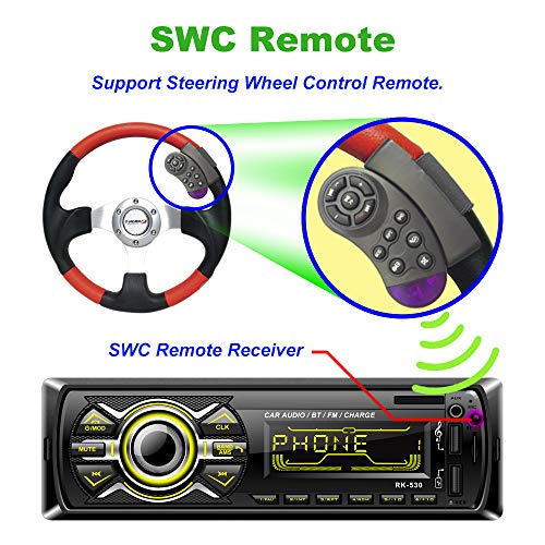 LSLYA 7 Color Backlight Universal Car Radio Stereo Receiver Single Din Bluetooth MMC/USB/SD/AUX/FM Player Hands-Free Calls 4 Channels Output Steering Wheel Remote Control Phone Charge