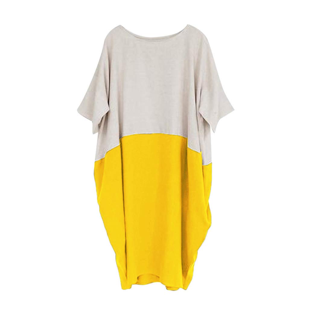 POTO Women Dresses, Loose Color Stitching Casual Dresses with Pockets Cotton Linen Tunic Dress Party Dress Beach Dress