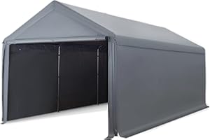 GAILDON Carports, 10×20 Heavy Duty Portable Carport Garage with Removable Sidewalls, All Weather Carport Canopy for Outdoor, SUV, Truck, Party (Grey)