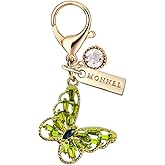 MONNEL MC491 Crystal Butterfly Lobster Clasp Charm for Women with Velvet Bag (Green,1 Piece)