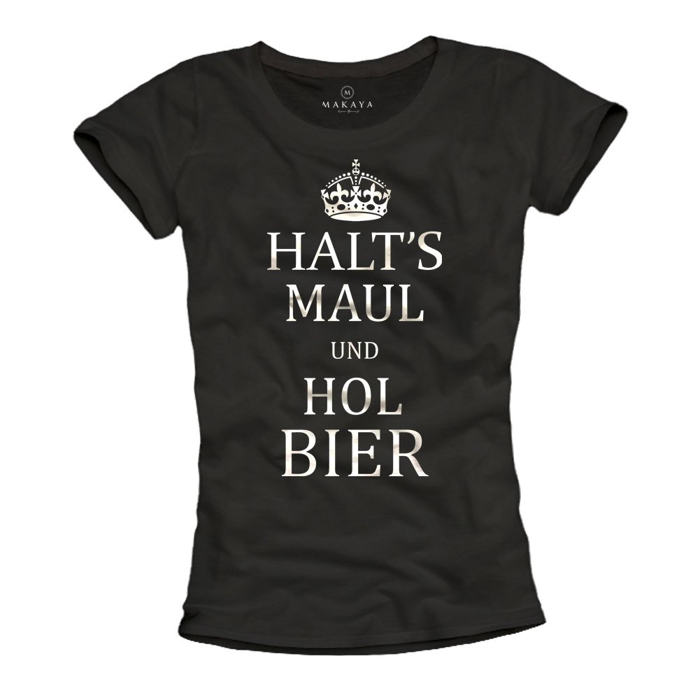 TShirts mit frechen Sprüchen HALTS MAUL BIER schwarz Frauen S M L