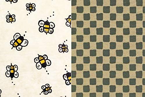 Bumble Bee and Kraft Checkerboard Gift Wrap Tissue Paper for All Occasions. 24-Pack Includes 12 Sheets of Each Pattern. Large 20 x 30 Squares. Kraft Brown, Black, Yellow, White