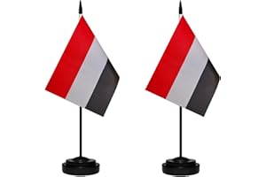 TIBIJOY Yemen Yemeni Small Mini Desk Flag Set Miniature Yemen Yemeni Table Office Flag with 13" Black Pole, Black Base, Miniature Yemen Deluxe Desktop Flag(2 Pack)