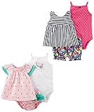 Carter's Baby Girls' 6-Piece Bodysuit Tee and Short Set, Watermelon/Stripe Floral, 6 Months
