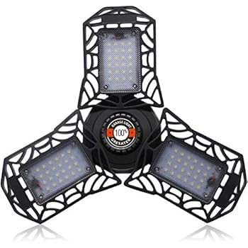 LED Garage Lights, 6000Lumens Deformable Garage Light, 60W Ultra-Bright Trilight Lamp Set with 3 Adjustable Aluminum Panels, CRI 80, 6000K Nature Light for Shop, Garage, Warehouse