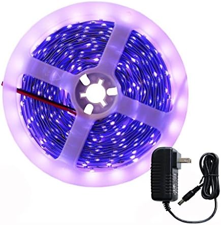 AMARS 16.4Ft/5M 3528 UV BlackLight LED Lights Strip Kit Ultraviolet 395nm-405nm Black Light Fixtures for UV Poster, 3D Print, UV Body Paints Fluorescence, DJ, Party (12V 2A Power Supply Included)