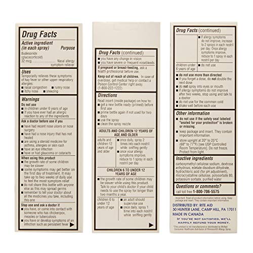 Rite Aid Budesonide Allergy Nasal Spray 120 Metered Sprays 24Hr