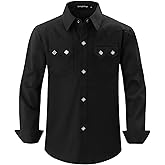 Spring&Gege Boys Western Shirt Two Pockets Button Down Shirts Long Sleeve Kids Cowboy Pearl Snap (7-14 Years)