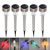 KoBean 5 Pcs Outdoor Stainless Steel Solar Power 7 Color Changing LED Garden Landscape Path Pathway Lights Lawn Lamp by KoBean