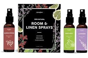 Lavender, Bergamot & Sandalwood Room & Linen Mist Gift Set | 3x50ml Natural Air Freshener Spray for Home, Fabric, Bedding & P