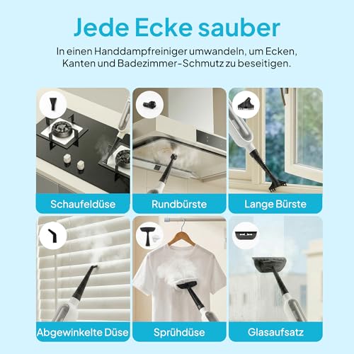 Livatro Hard Floor Steam Cleaner with Rotating Mop Head | 1300 W, steam in approx. 30s, 500ml tank, 15 accessories, 5m cable and 4 washable pads